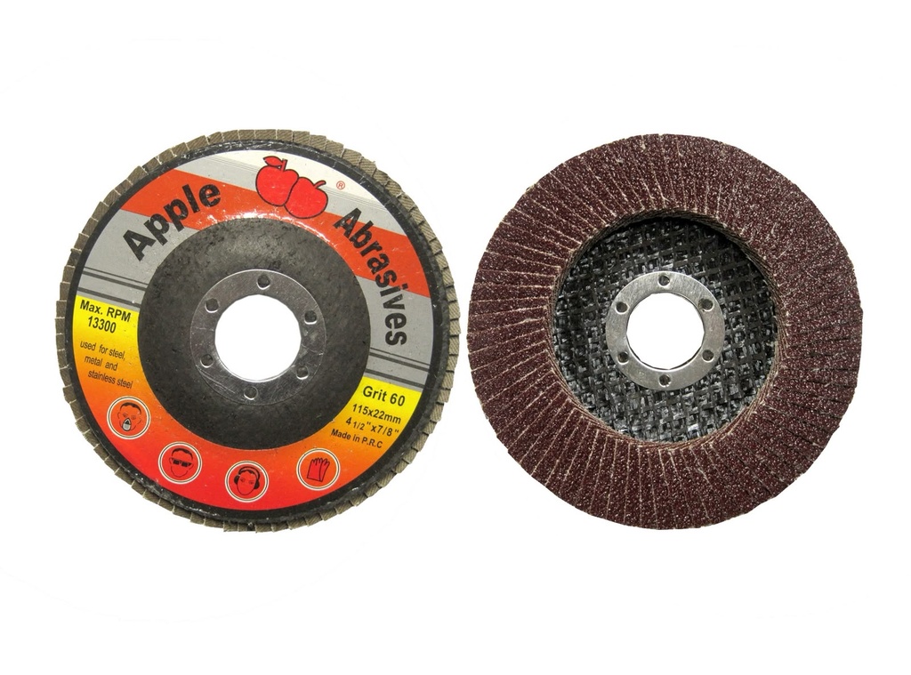 APPLE ABRASIVES FLAP DISC RED/BROWN  SS 4.5'' X7/8" GRIT#60,80,100,120
