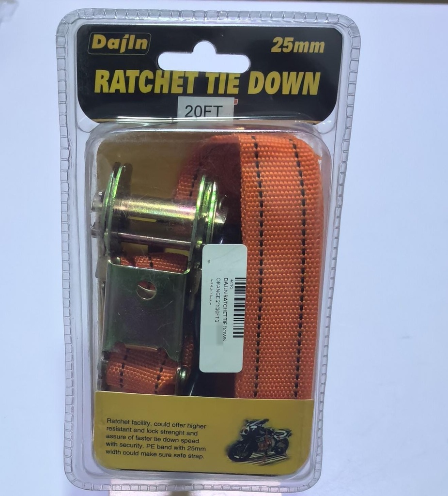  DAJLN RATCHET TIE DOWN ORANGE 2"X20FT 25MM 