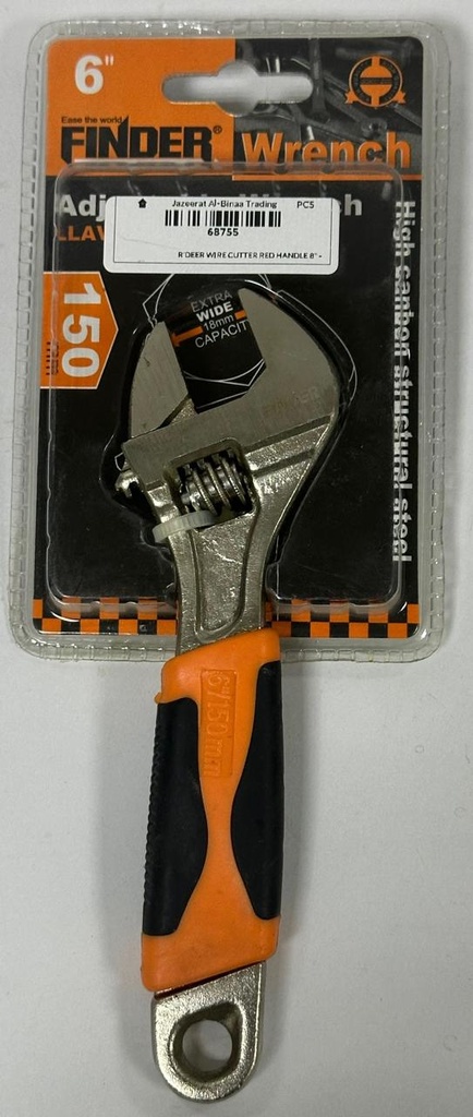  FINDER ADJUSTABLE WRENCH 6" 150MM - (ORANGE & BLACK HANDLE) 