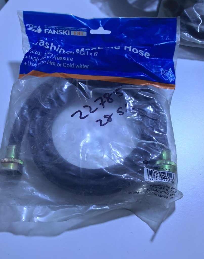  FRANSKI WASHING MACHINE HOSE BLACK 3/4"X3/4"X6' 1.8MTR 