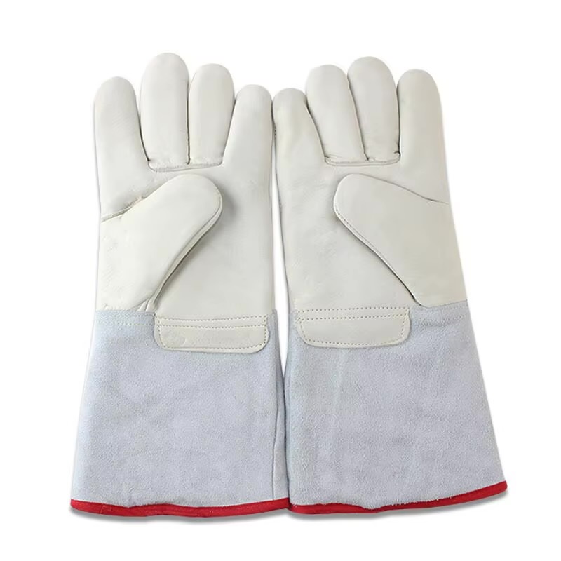  GHAZWEEN HAND GLOVES LEATHER WHITE H/DUTY 14" -PAKISTAN 