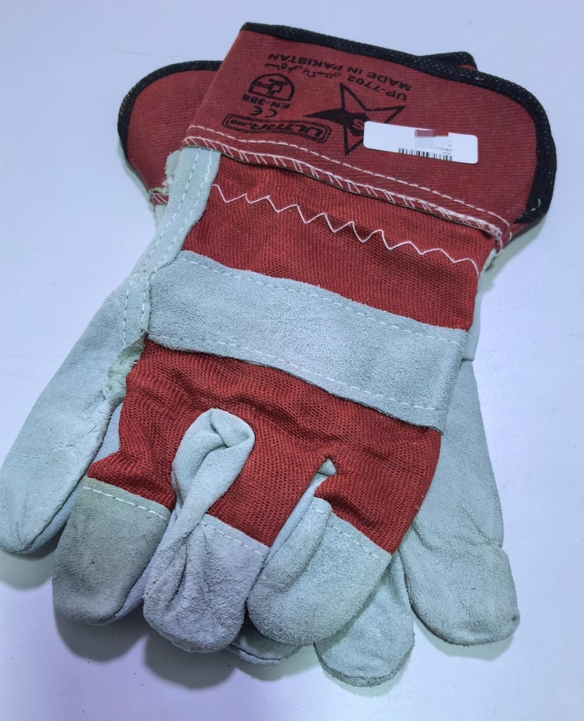 ENCORE/SARA IMPEX HAND GLOVES LEATHER YELLOW/RED H/DUTY - PAKISTAN