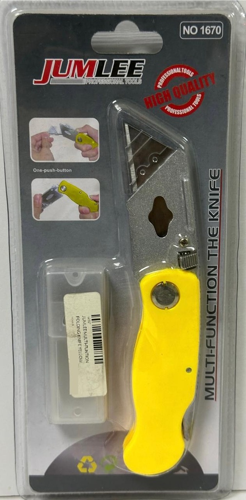  JUMLEE MULTI-FUNTION FOLDING KNIFE YELLOW HANDLE-NO1670 