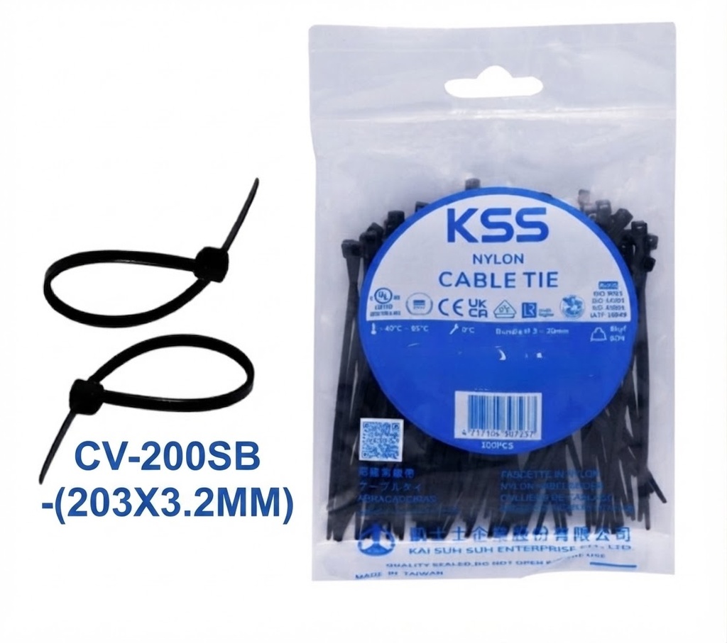  KSS NYLON CABLE TIE BLACK CV-200SB - (203X3.2MM) 