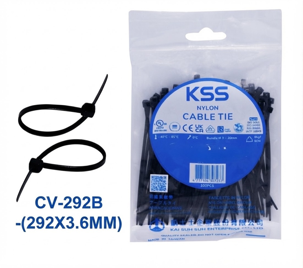  KSS NYLON CABLE TIE BLACK CV-292B - (292X3.6MM) 