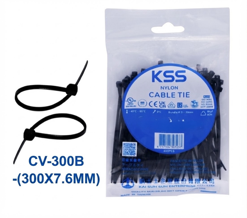  KSS NYLON CABLE TIE BLACK CV-300B - (300X7.6MM) 
