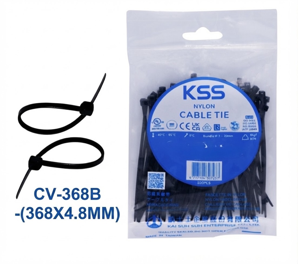  KSS NYLON CABLE TIE BLACK CV-368B - (368X4.8MM) 