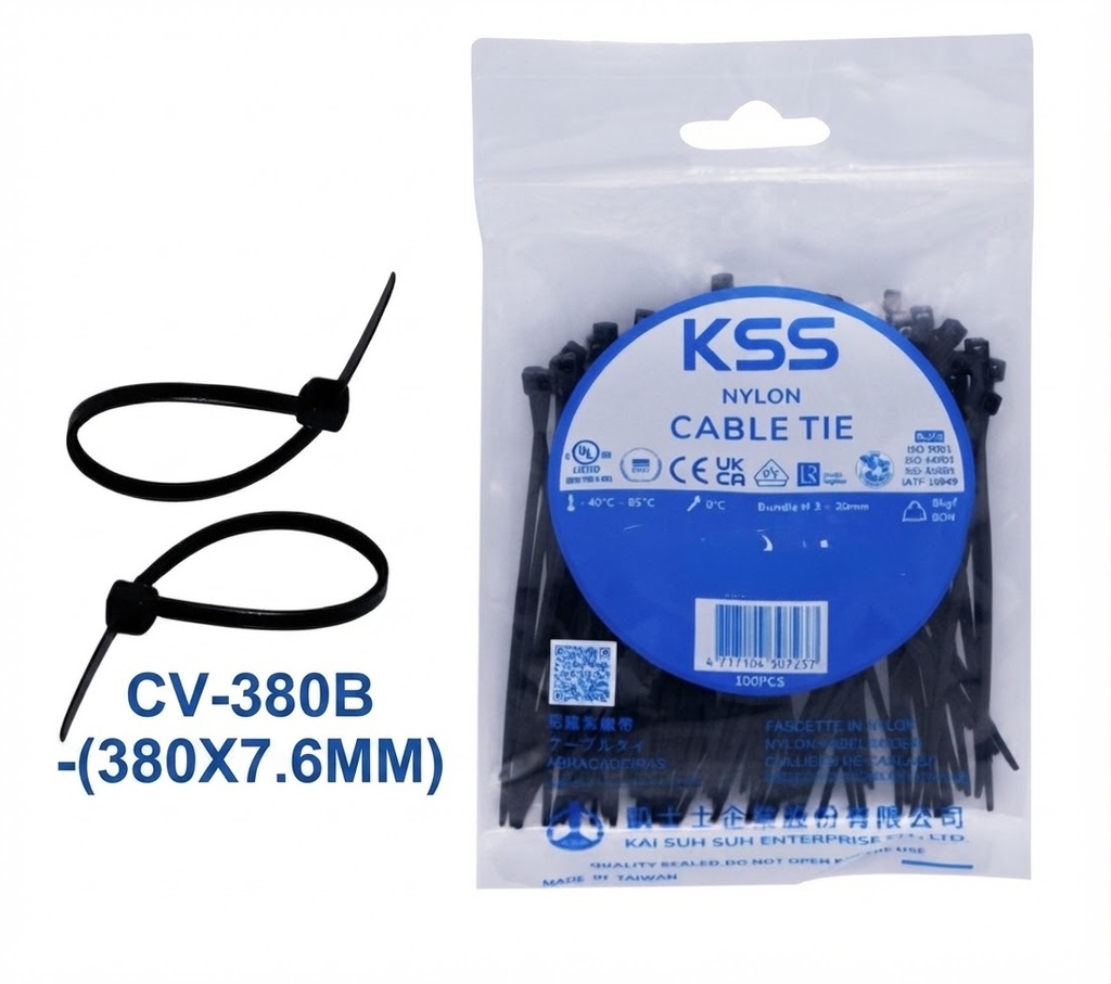 KSS NYLON CABLE TIE BLACK CV-380B - (380X7.6MM)