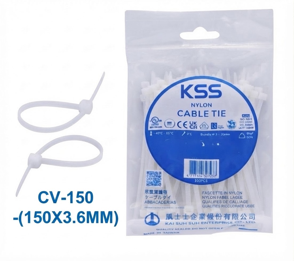  KSS NYLON CABLE TIE WHITE CV-150 - (150X3.6MM) 