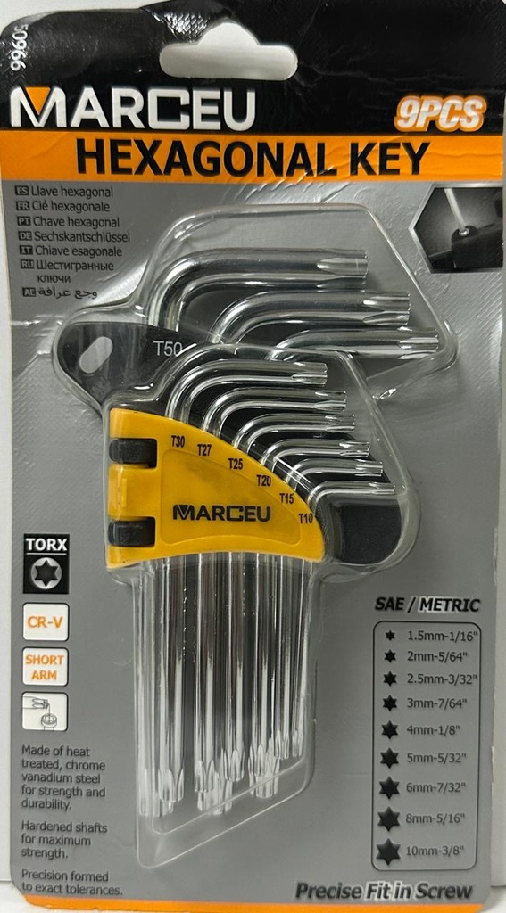  MARCEU HEXAGONAL KEY SET-9PCS 1.5MM-10MM (1/16-3/8) -CHINA 