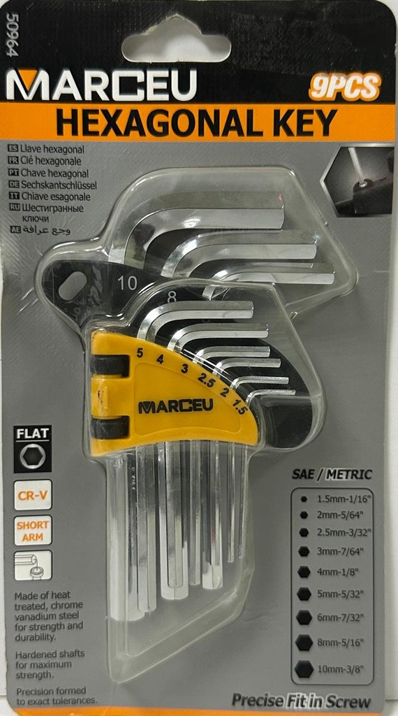  MARCEU HEXAGONAL KEY SHORT HEAD  9PCS SET 1.5-10MM - CHINA 