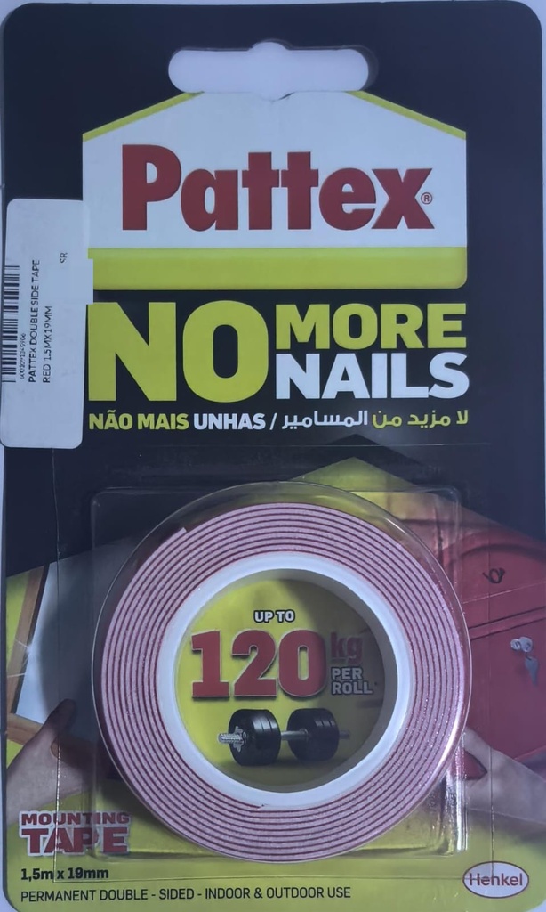  PATTEX DOUBLE SIDE TAPE RED 1.5MX19MM 1ROLL=120KG - POLAND 
