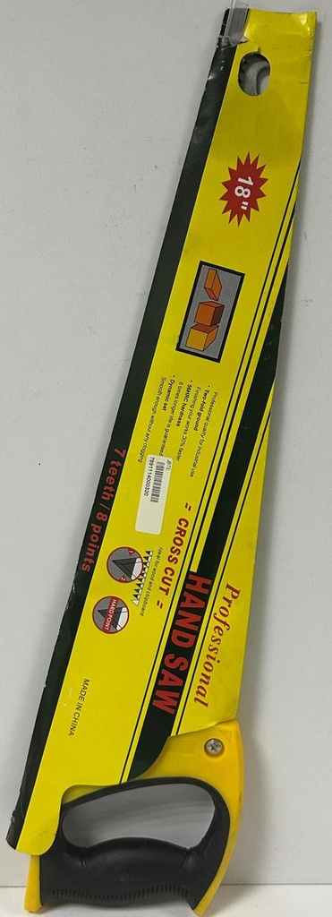  PROFESSIONAL HAND SAW 18'' 7THEETH YELLOW HANDLE -CHINA 