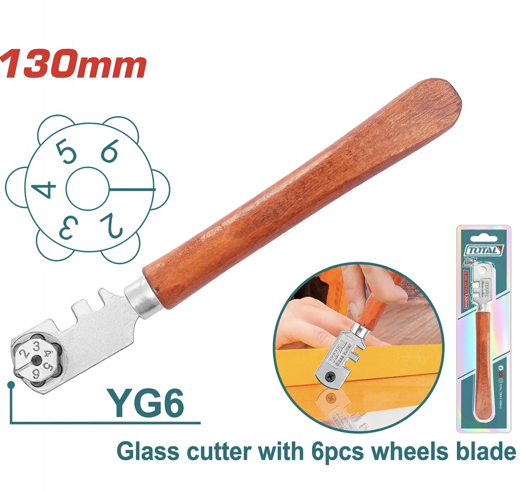  TOTAL GLASS CUTTER WOOD HANDLE 130MM - THT561301 