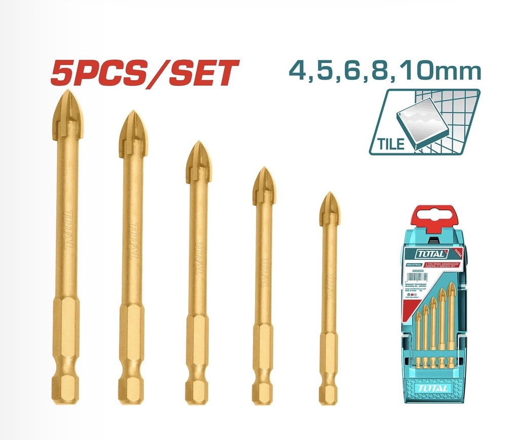  TOTAL GLASS DRILL BITS 5PCS SET (4MM-10MM) - TACSD7256 