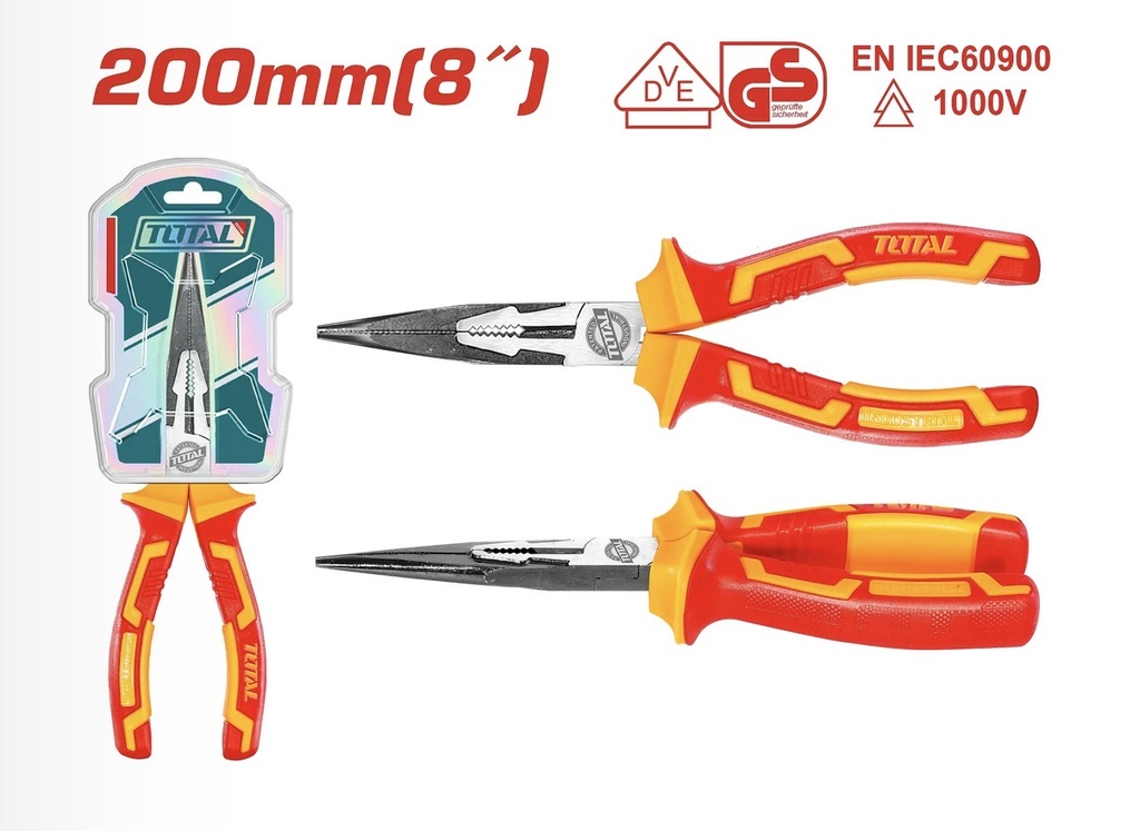  TOTAL INSULATED LONG NOSE PLIERS 8" 200MM - THTIP2381 