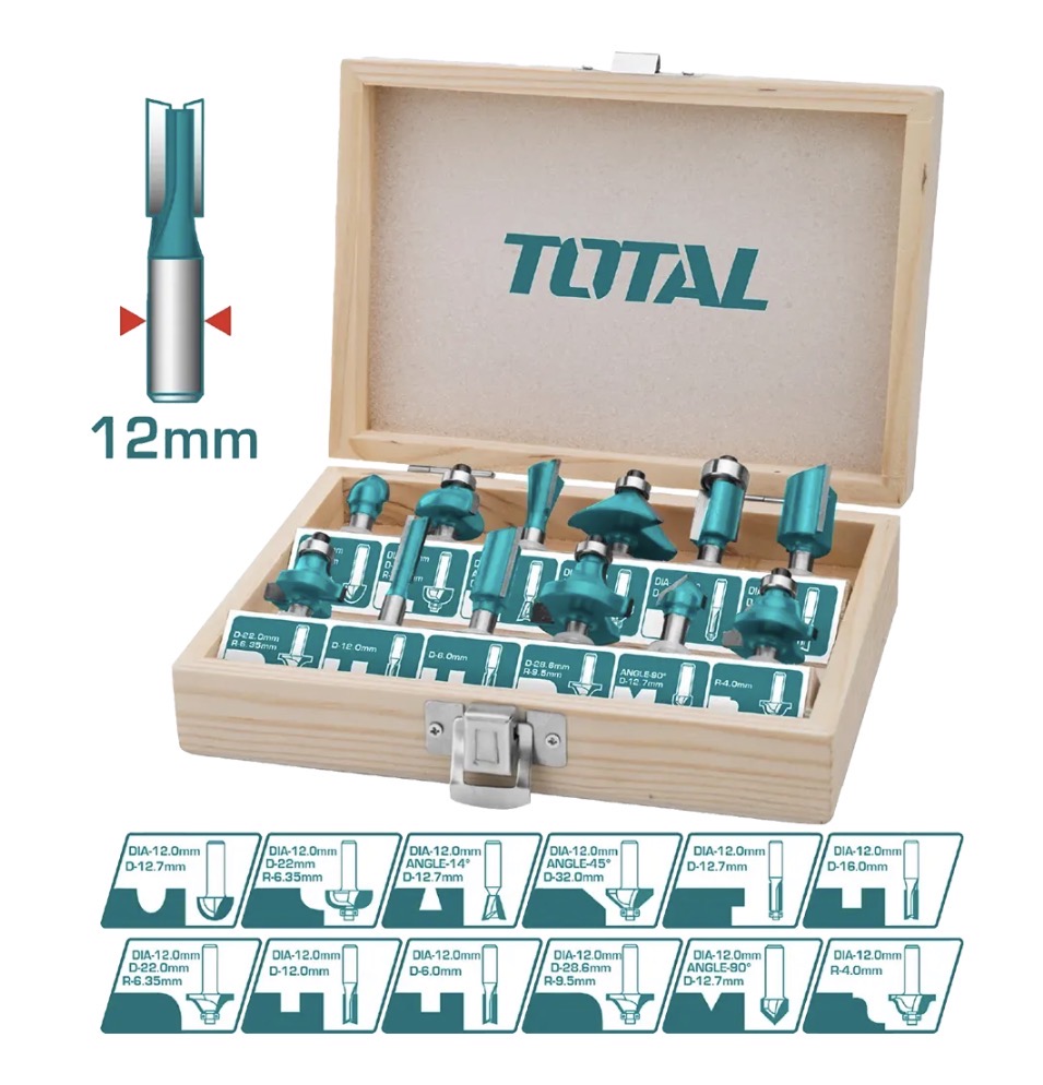  TOTAL ROUTER BIT SET 12PCS 12MM -CHINA 