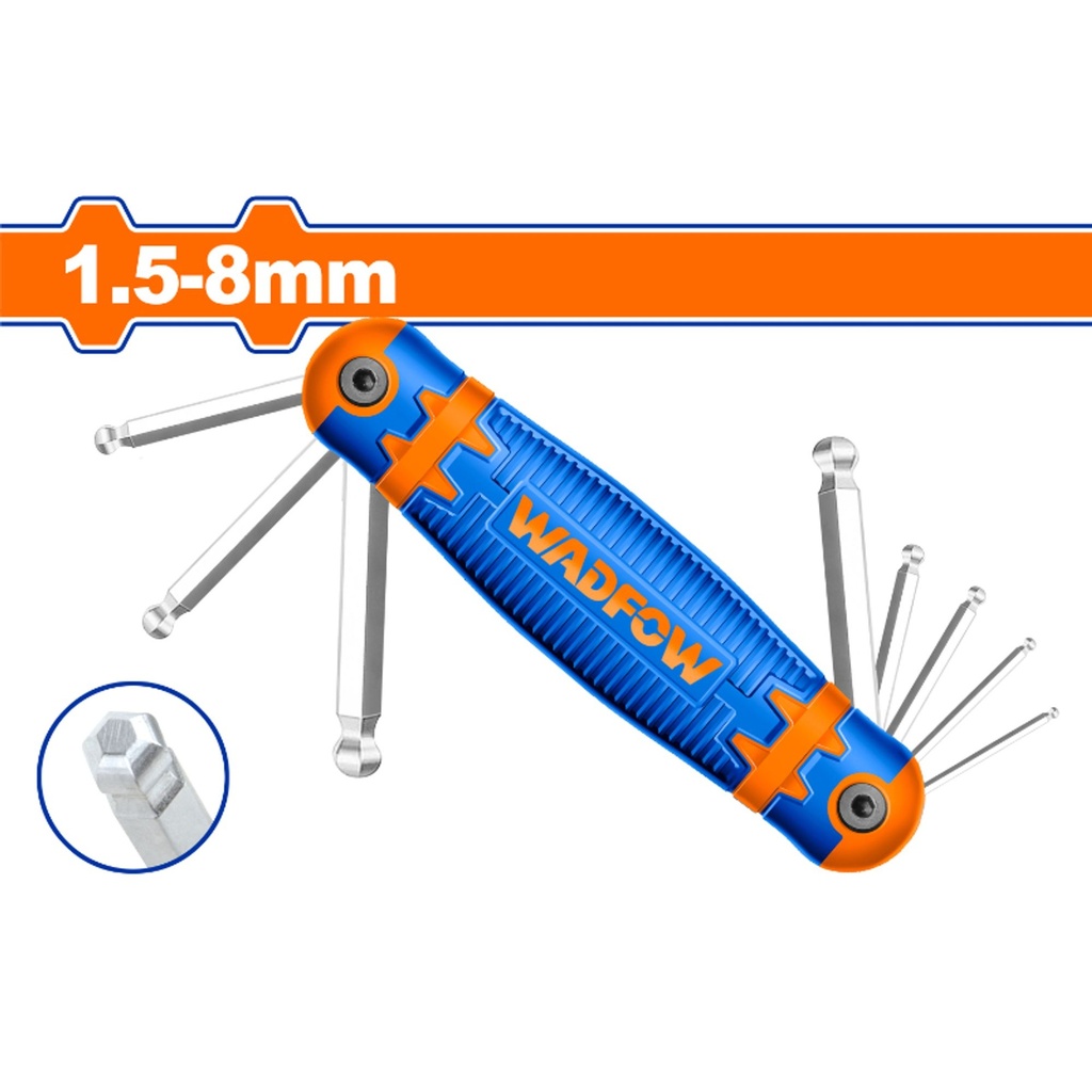  WADFOW BALL POINT HEX KEY CR-V 9PCS/SET 1.5-8MM 