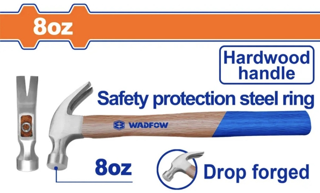  WADFOW CLAW HAMMER STEEL HEAD WOOD HANDLE 80Z 