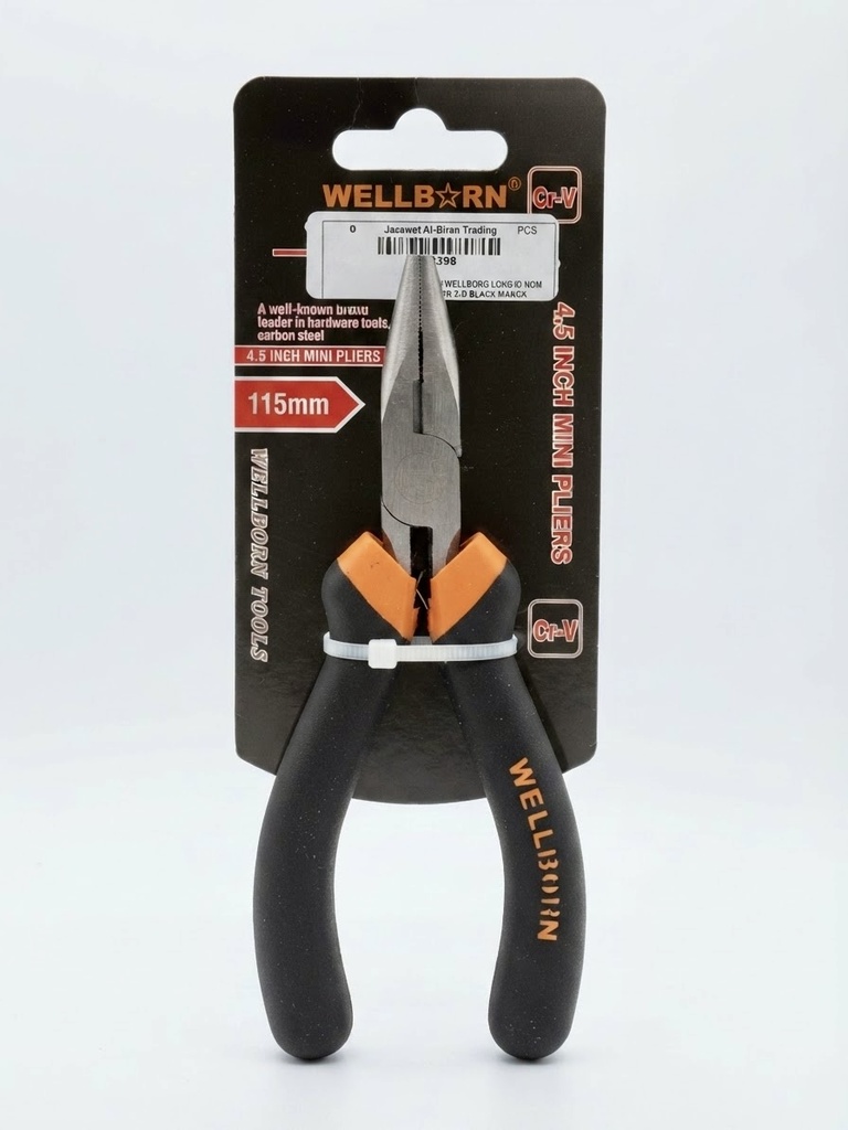 WELLBORN LONG NOSE PLIER MINI 4.5" 115mm BLACK HANDLE