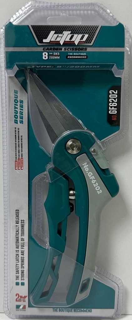 JCTOP GARDEN SCISSORS 8"/200MM  PLASTIC GRIP-CHINA/GF6202