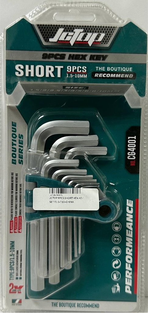 JCTOP 9PCS SHORT HEX KEY SET T1.5-T10 -CHINA