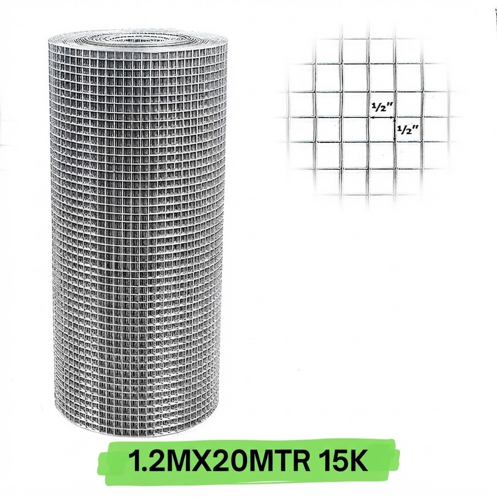 WELDED WIRE MESH (STEEL) 1/2"X1/2"XW1.2MX20MTR 15KG