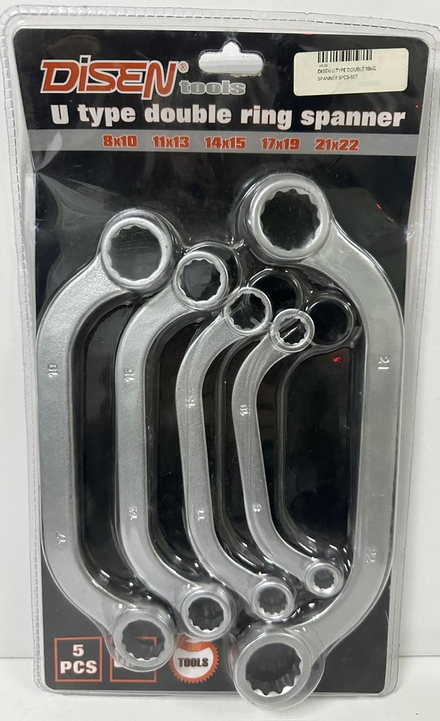 DISEN U TYPE DOUBLE RING SPANNER 5PCS-SET 8to22MM -CHINA