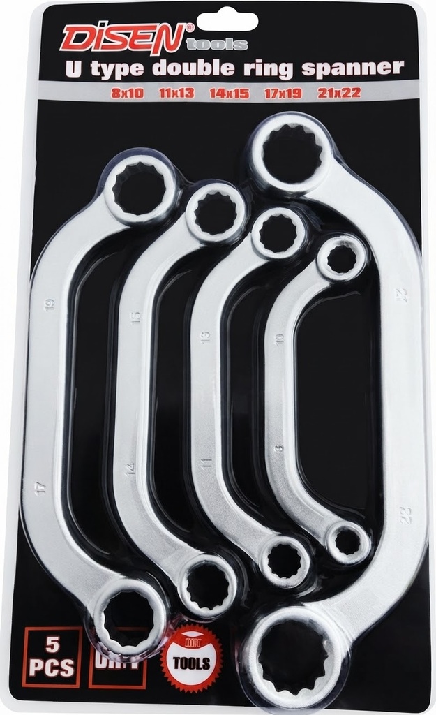 DISEN U TYPE DOUBLE RING SPANNER 5PCS-SET 8to22MM -CHINA