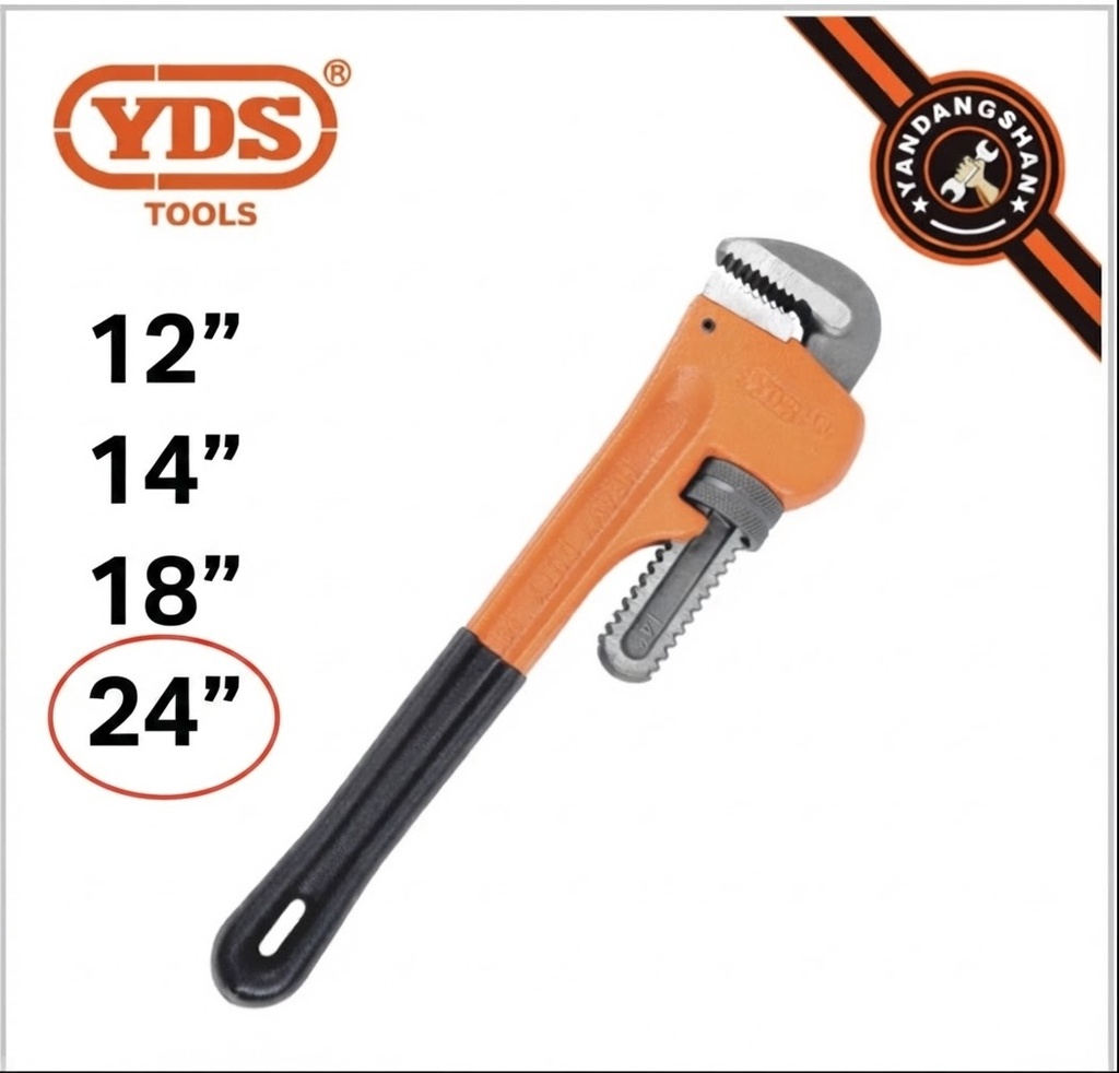 YDS ADJUSTABLE PIPE WRENCH BLACK/ORANGE GRIP 24" -CHINA