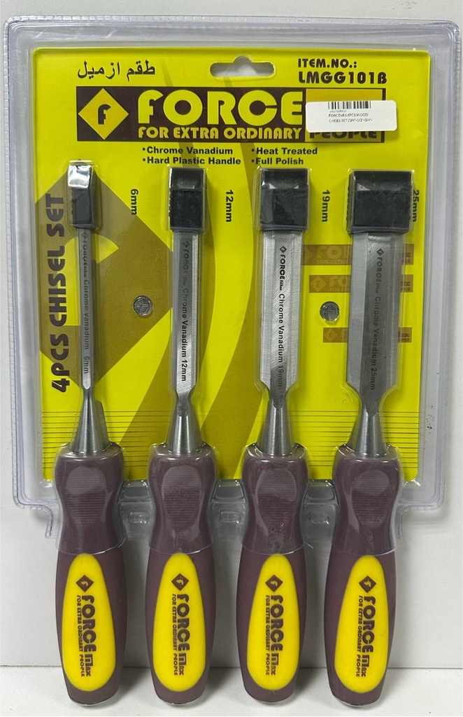 FORCEMIX 4PCS WOOD CHISEL SET (1/4"-1/2"-3/4"-1") 6X25MM-CHINA/LMGG101B