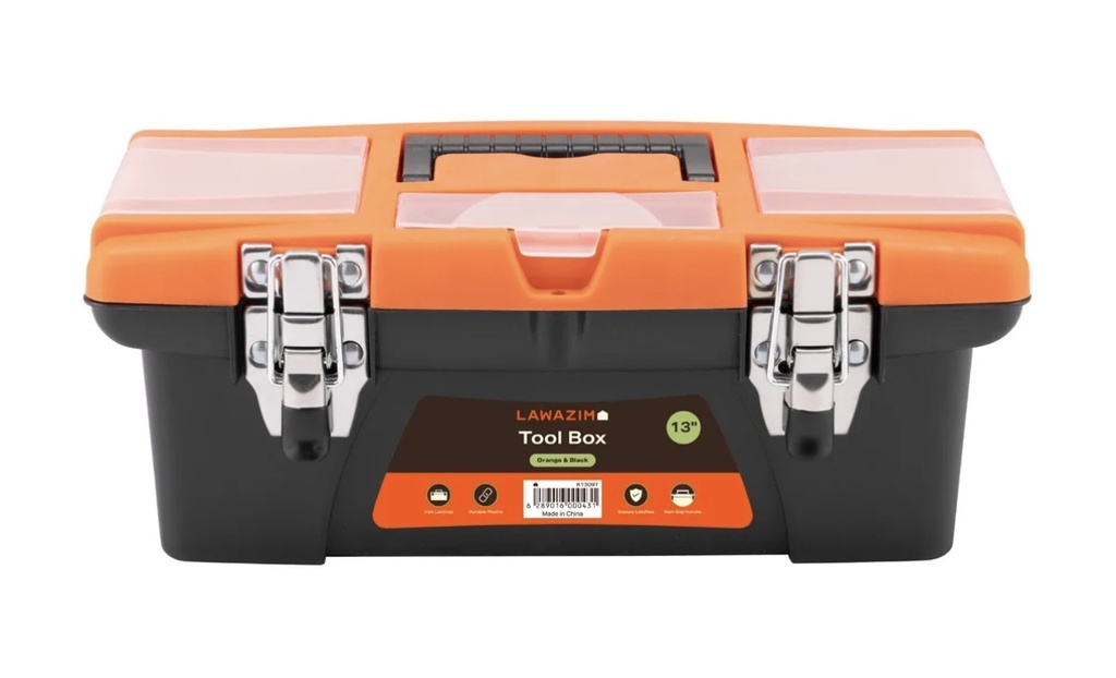 LAWAZIM TOOL BOX 13" PLASTIC BLACK/ORANGE -CHINA