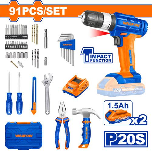 WADFOW 91PCS TOOLS SET WITH CORDLESS DIRLL 220V-WDT1B90-CHINA