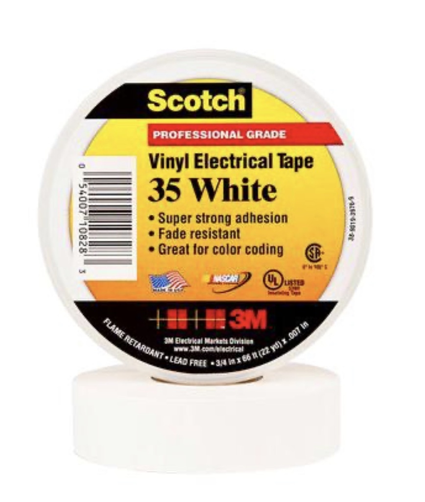 3M SCOTCH VINYL ELECTRICAL TAPE WHITE - U.S.A