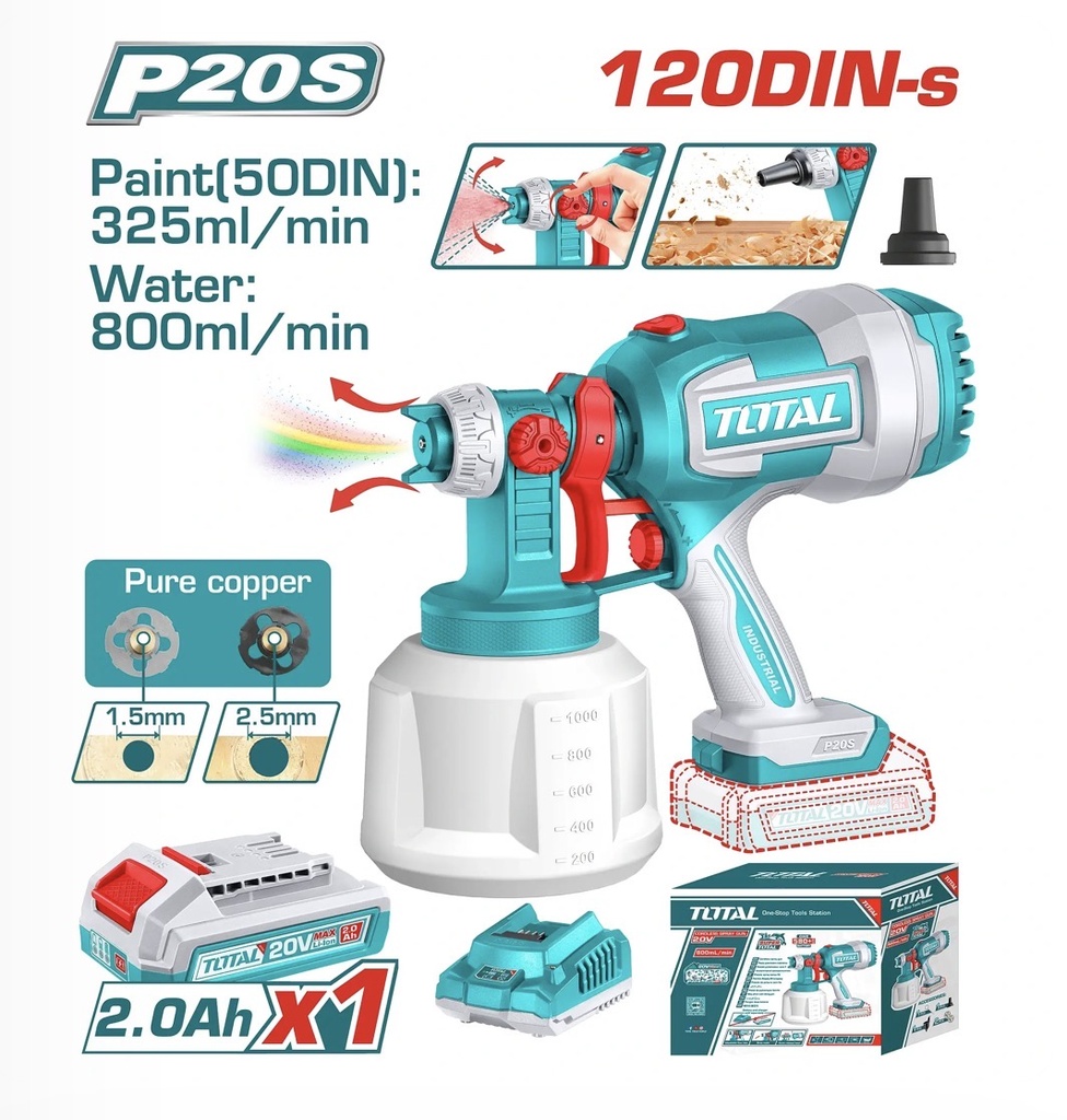 TOTAL SPRAY GUN CORDLESS DRILL0 20V 800ML 220-240V WITH BATTERY -CHINA/TSGLI20042