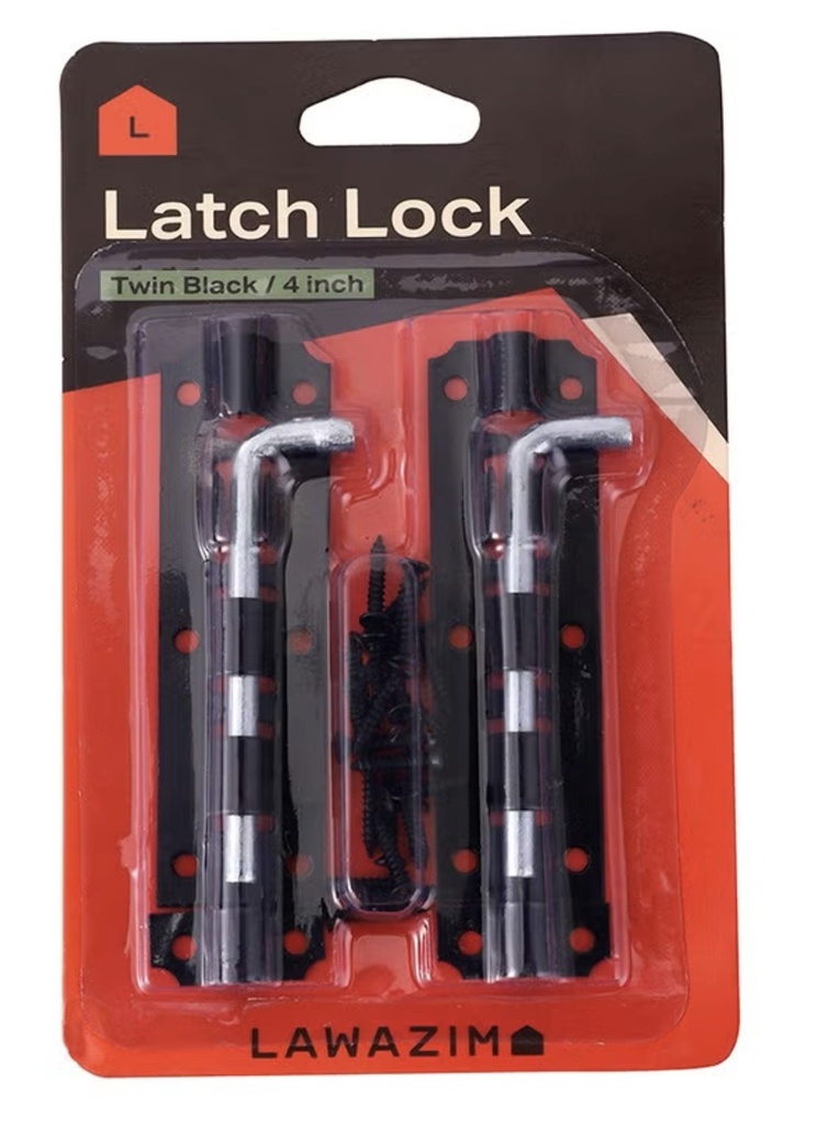 LAWAZIM LATCH LOCK TWIN BLACK 4" K11018