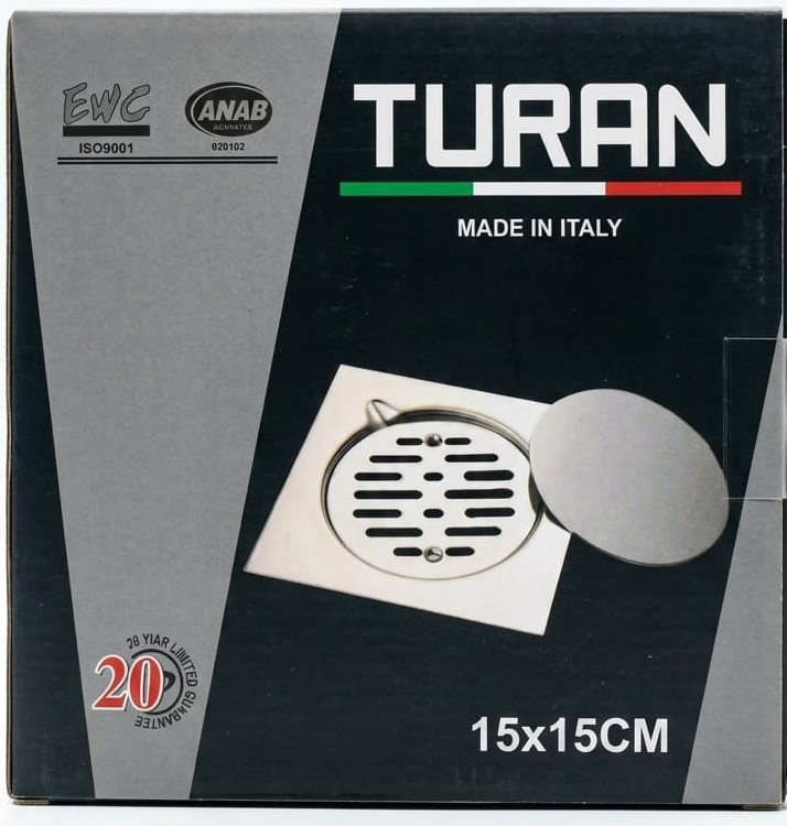 TURAN STAINLESS STEEL FLOOR DRAIN 15X15CM -ITALY
