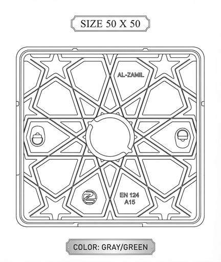 [ 50X50 - غطاء مجاري فايبر بيج ]  ALZAMIL D/COVER FIBRE 50X50 GRAY/GREEN - K.S.A 