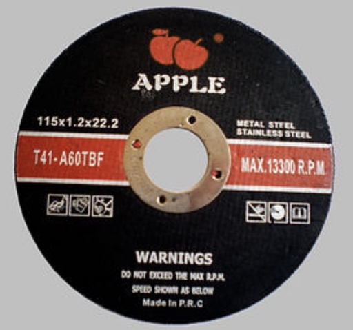 APPLE ABRASIVES CUTTING DISC METAL BLACK 4.5" 115X1.2X22.2MM-T41-A60TBF