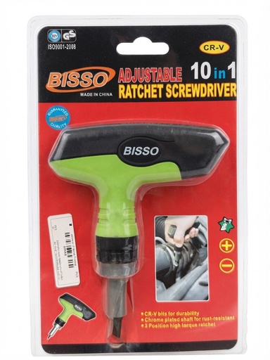 [ISO9001-2008]  BISSO ADJUSTABLE RATCHET SCREWDRIVER 10-IN-1 