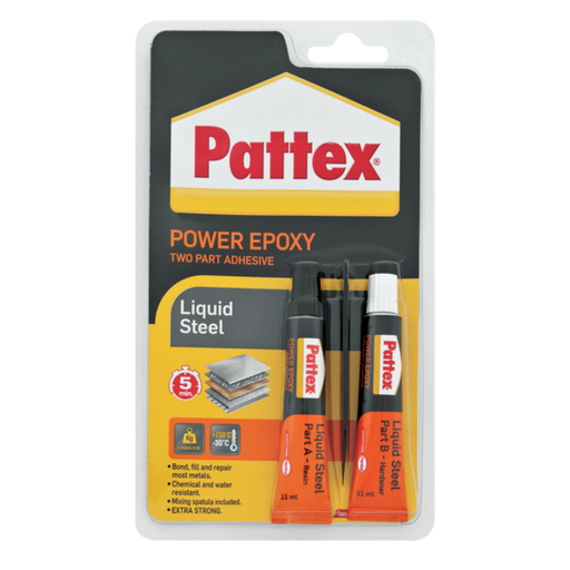 [ 866008 - غراء 22 ]  PATTEX POWER EPOXY LIQUID STEEL A+B 22ML - SPAIN 