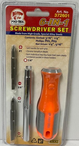 [  التقنية6IN1  برغي مفك قطع- 372601 ]  PRO-TECH 6IN1 SCREW DRIVER SET - 372601 