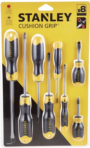 [  حديديCUSHION  قبضة برغي مفك10PCS  قطع- 2-65-005 ]  STANLEY CUSHION GRIP SCREW DRIVER 8PCS SET - 0-65-011 