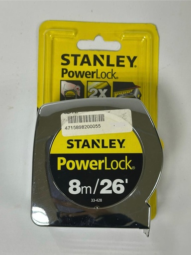 [  حديديMEASURING  شريط8M  طاقة قفل33428-8 ]  STANLEY MEASURING TAPE POWER LOCK 8M/26' - 33-428 