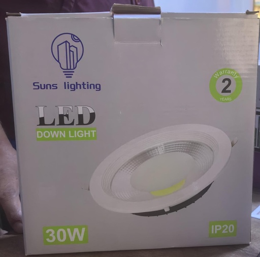 [  LED DOWN LIGHT 30W كشاف 30 واط ]  SUN LIGHTS LED DOWNLIGHT 30W 220W WHITE/YELLOW 6500/3000K- 