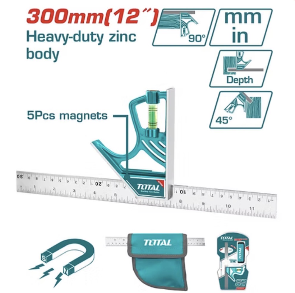 TOTAL MAGNETIC LOCK & COMBINATION SQUARE (300MM) 12