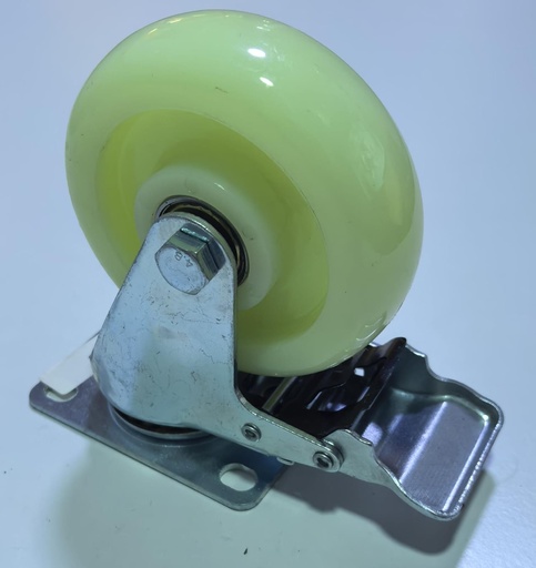 [ 4" - كفر ابيض ربر فرمتة ]  WHEEL WHITE RUBBER 4" BREAK TYPE - WORKABLE/BMB 